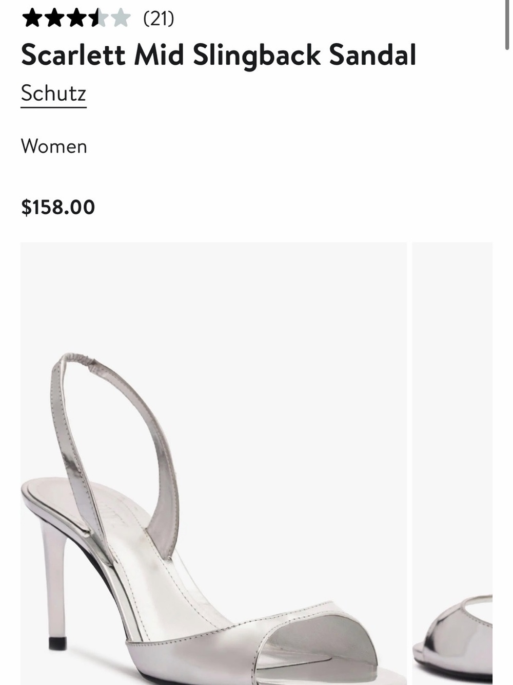 SCHUTZ Scarlett Mid Slingback Sandal - Silver Metallic| Size 7.5|  $148MSRP